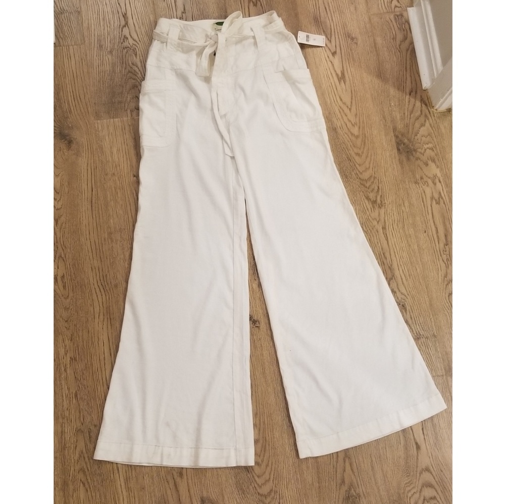 NWT White linen blend wide leg pants